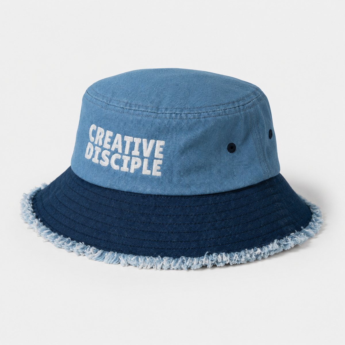 Distressed denim bucket hat