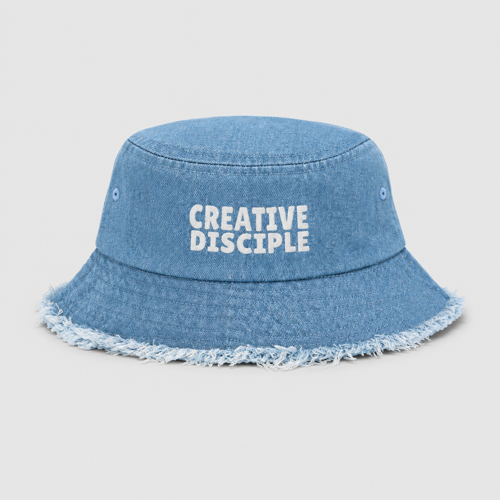 Distressed denim bucket hat