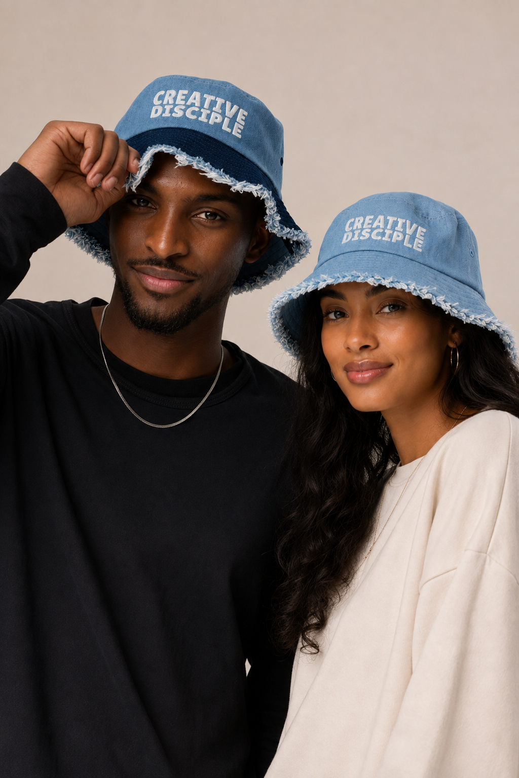 Distressed denim bucket hat